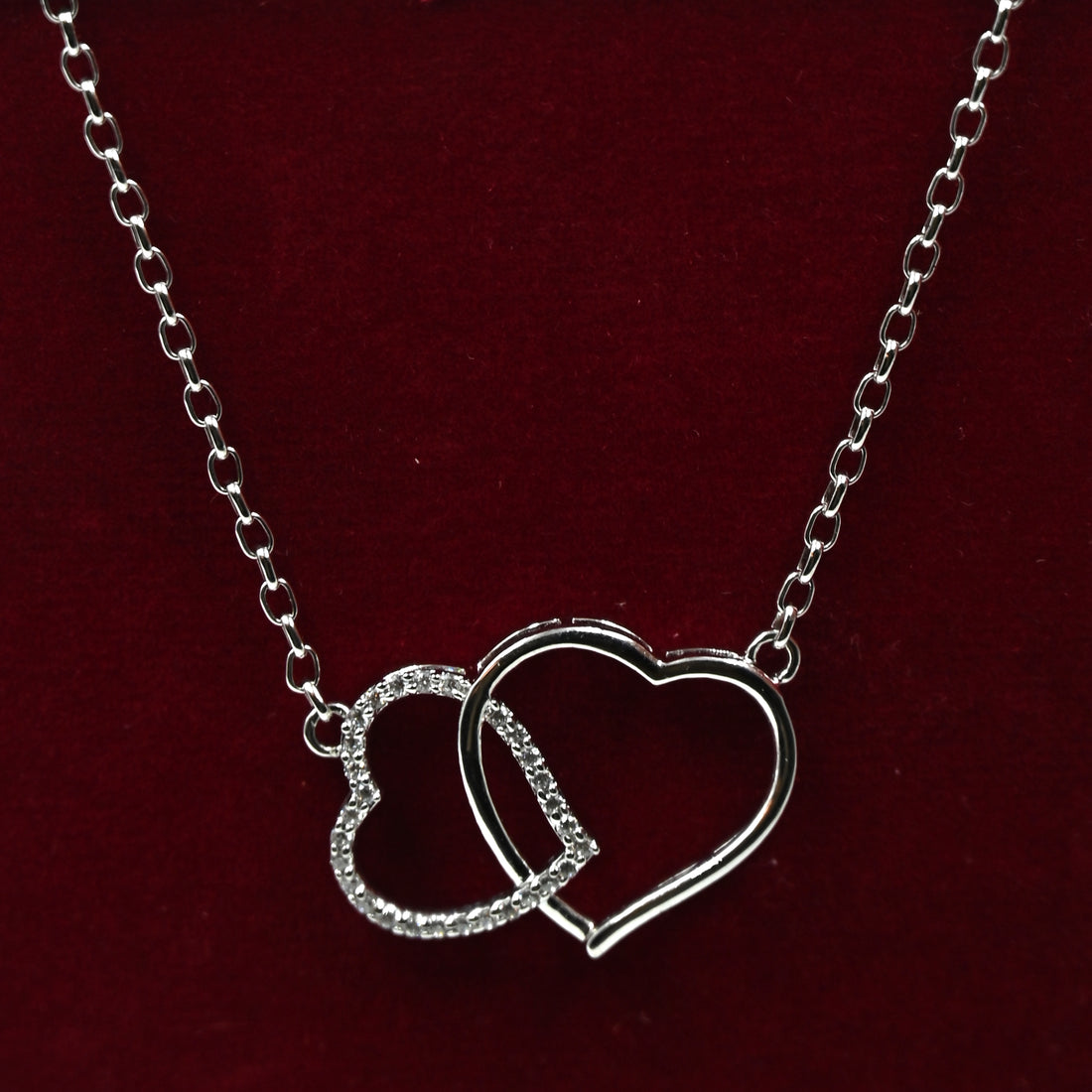 Hearts in Love Pendant Silver Zircon Pendant with Link Chain